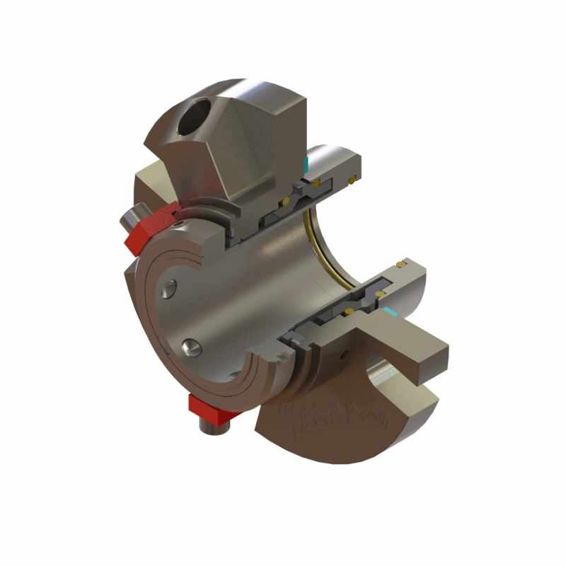 Imagem técnica do selo mecânico Tipo 27 cartucho, disponível em versão simples ou duplo, utilizado em bombas, reatores e agitadores industriais.